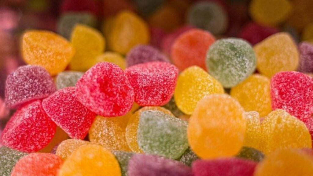 Multi-colored THC edible gummies